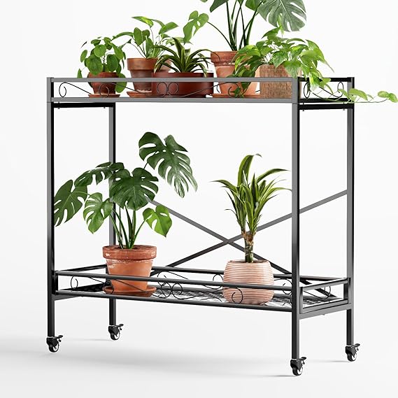 2 Tier Metal Plant Stand with Wheels