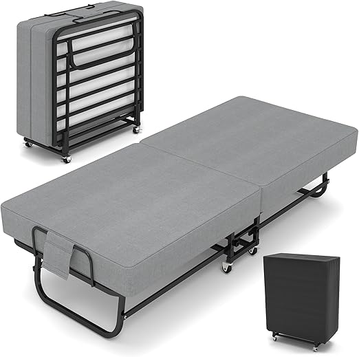 Folding Bed with Memory Foam Mattress and Wheels
