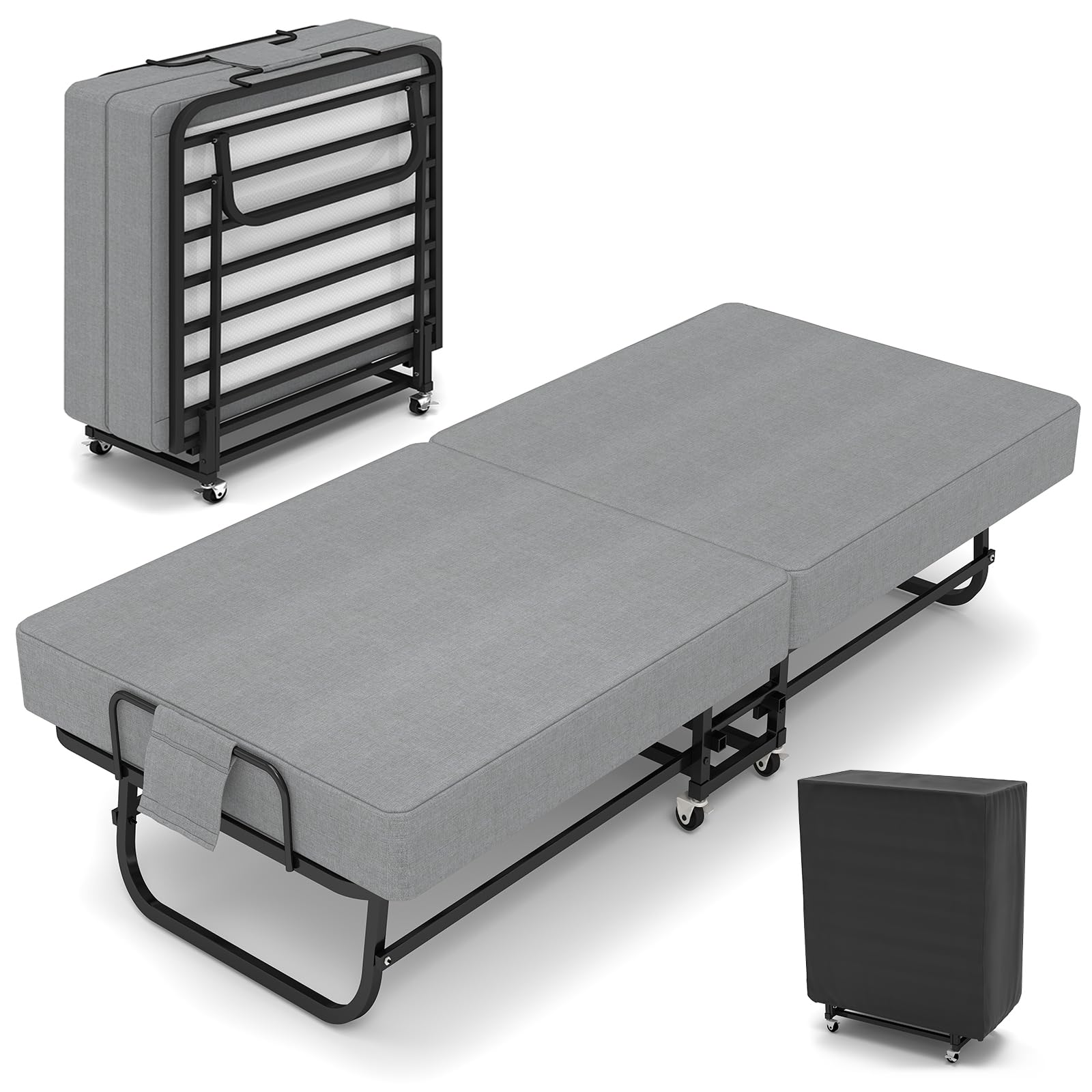Folding Bed with Memory Foam Mattress and Wheels