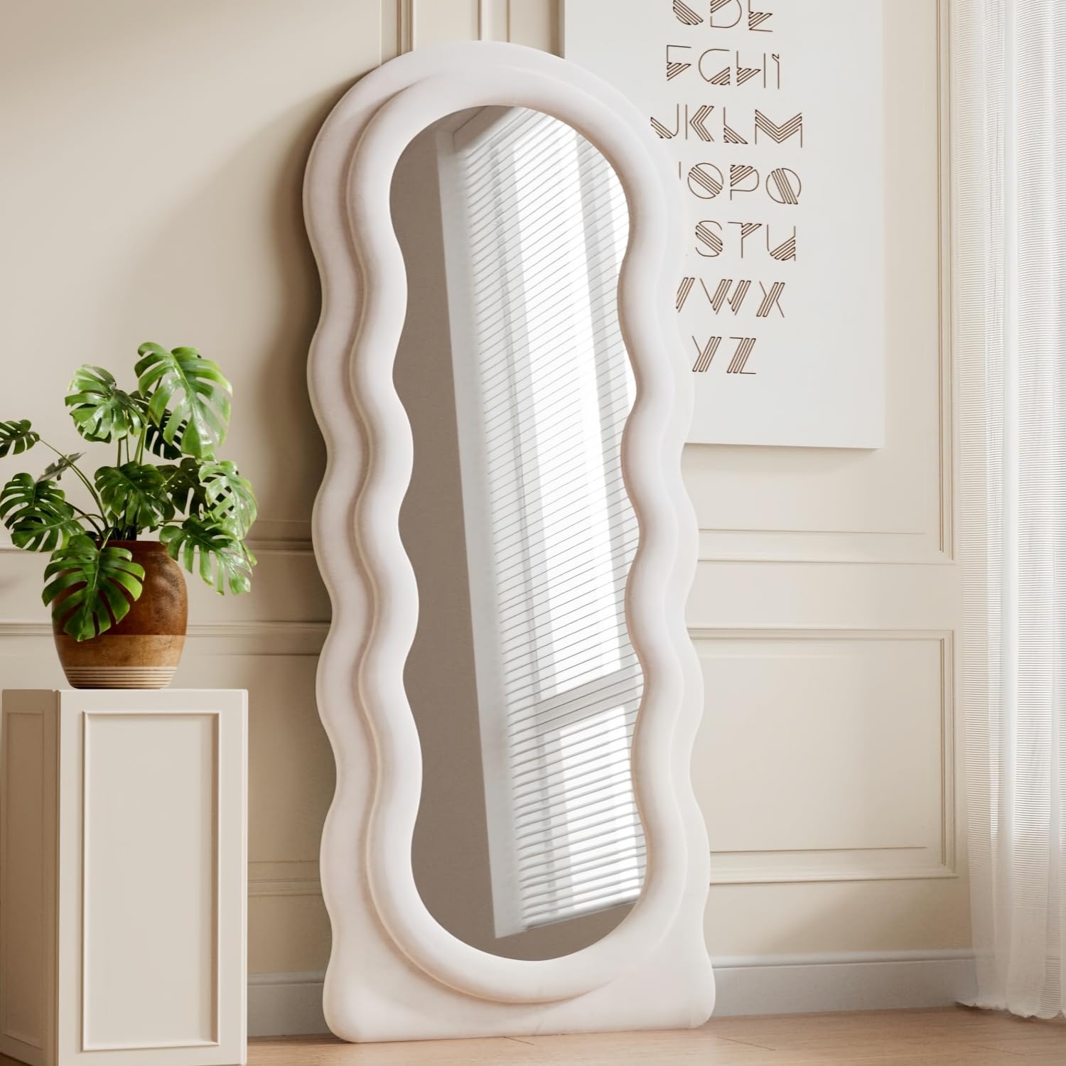 Wavy Full Length Mirror with Flannel Frame