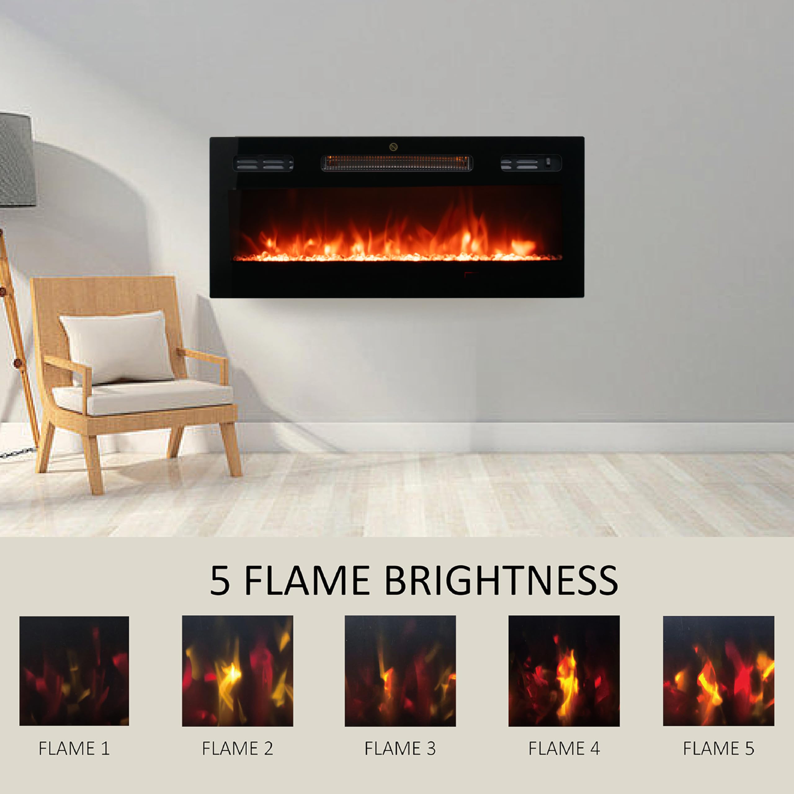 30 Inch Electric Fireplace Wall Mounted with Remote Control