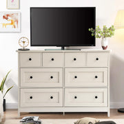 8 Drawer Dresser 47 Inch Wooden Chest with Gold Knobs