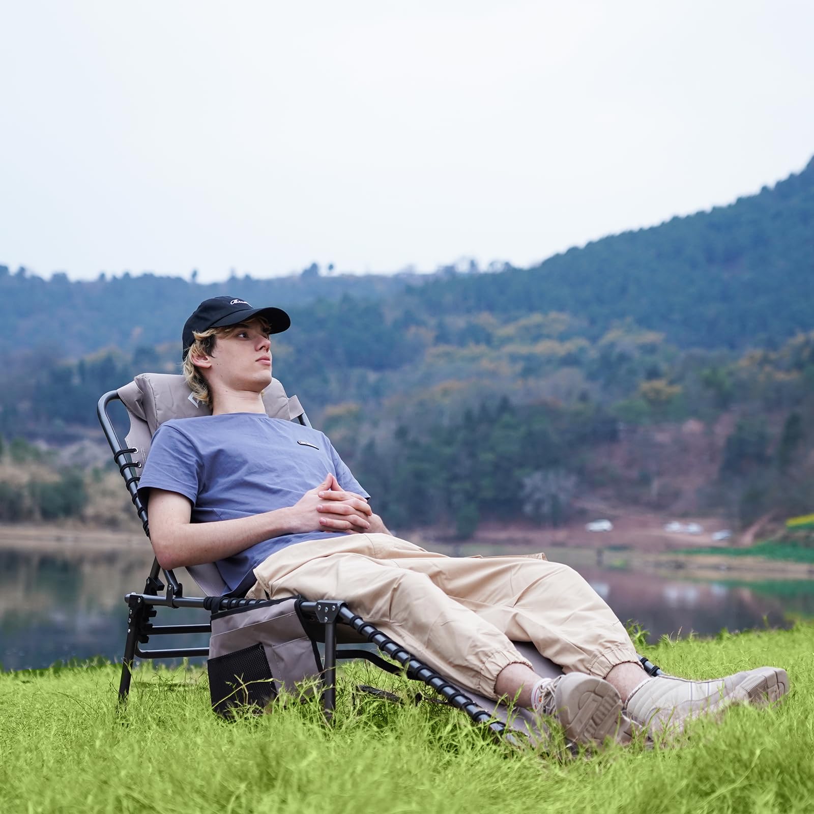 Folding Patio Lounge Chair - Adjustable 5-Position Reclining Chaise with Pillow, 2 Pack