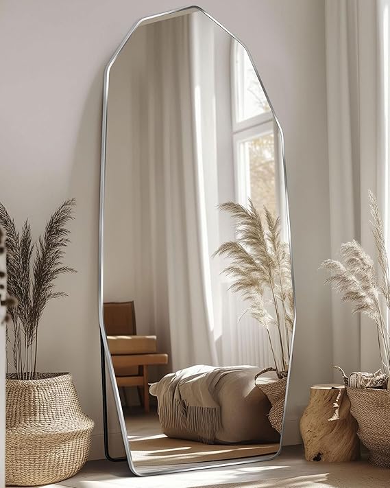 Full Length Mirror 71x28 Irregular Diamond Shape Black Aluminum Frame