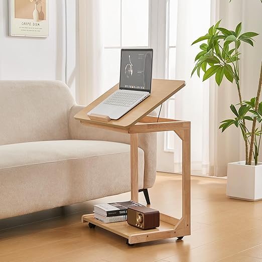 C-Shaped Rolling End Table with Wheels