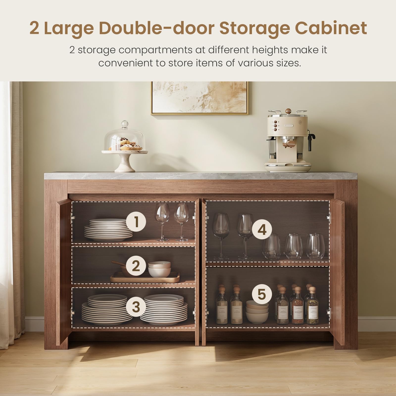 63" Sideboard Buffet Cabinet with Faux Marble Top