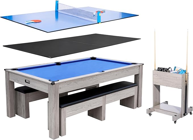 7FT 3-in-1 Pool Table with Dining Top & Table Tennis