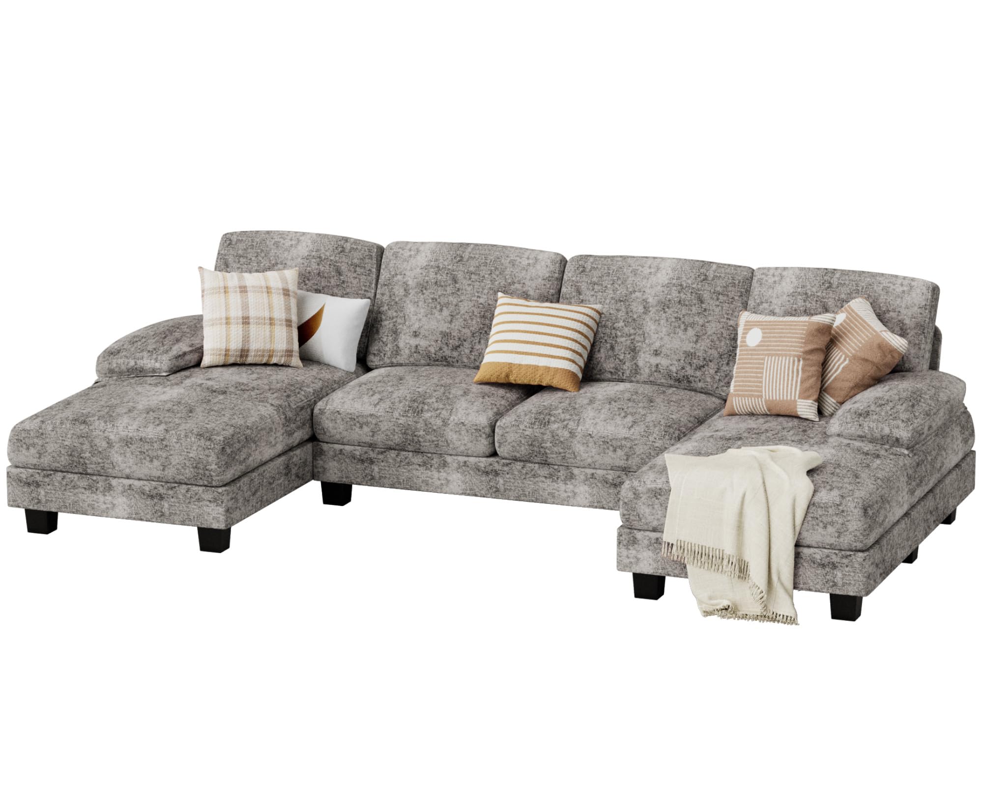U-Shaped Sectional Couch with Chenille Fabric