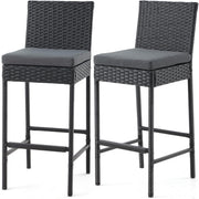 Outdoor Wicker Bar Stools Set of 2 with Footrest and Cushions