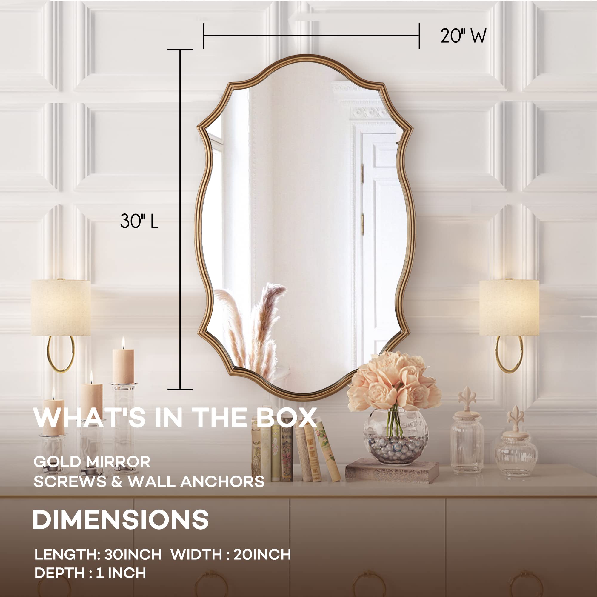Vintage Gold Wall Mirror 20x30 Octagonal Metal Frame