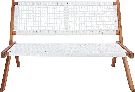 Foldable Outdoor Bench Natural Acacia Wood Black Rope