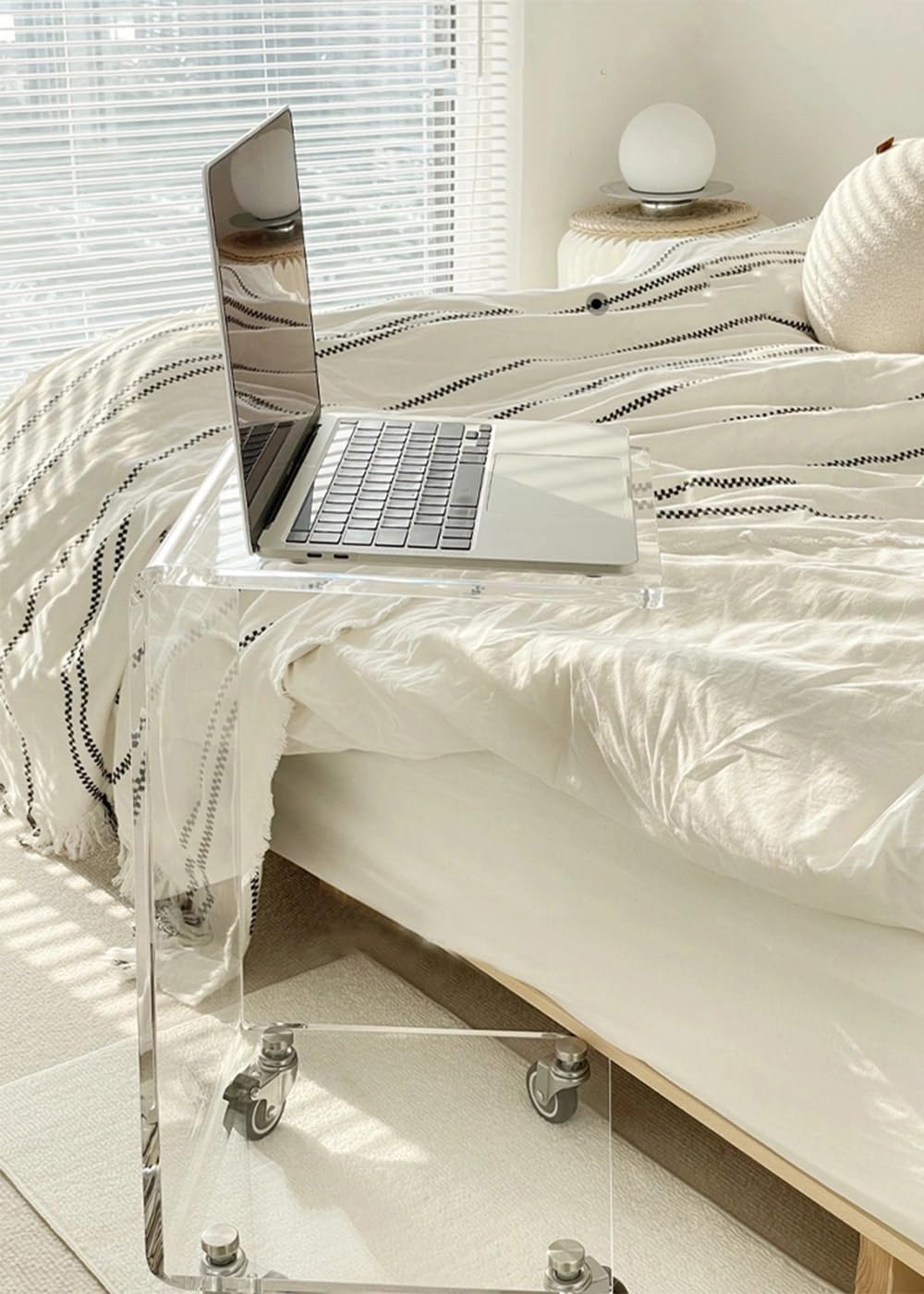 Acrylic Clear C-Shaped Rolling End Table 26"H