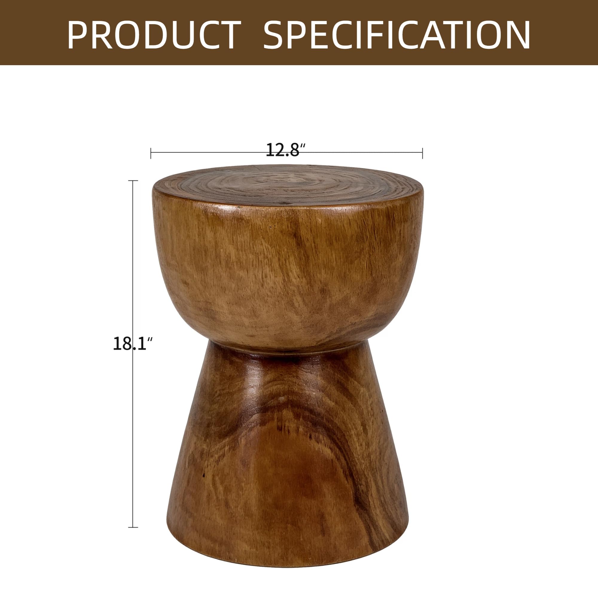 Handcrafted Solid Wood Drum End Table