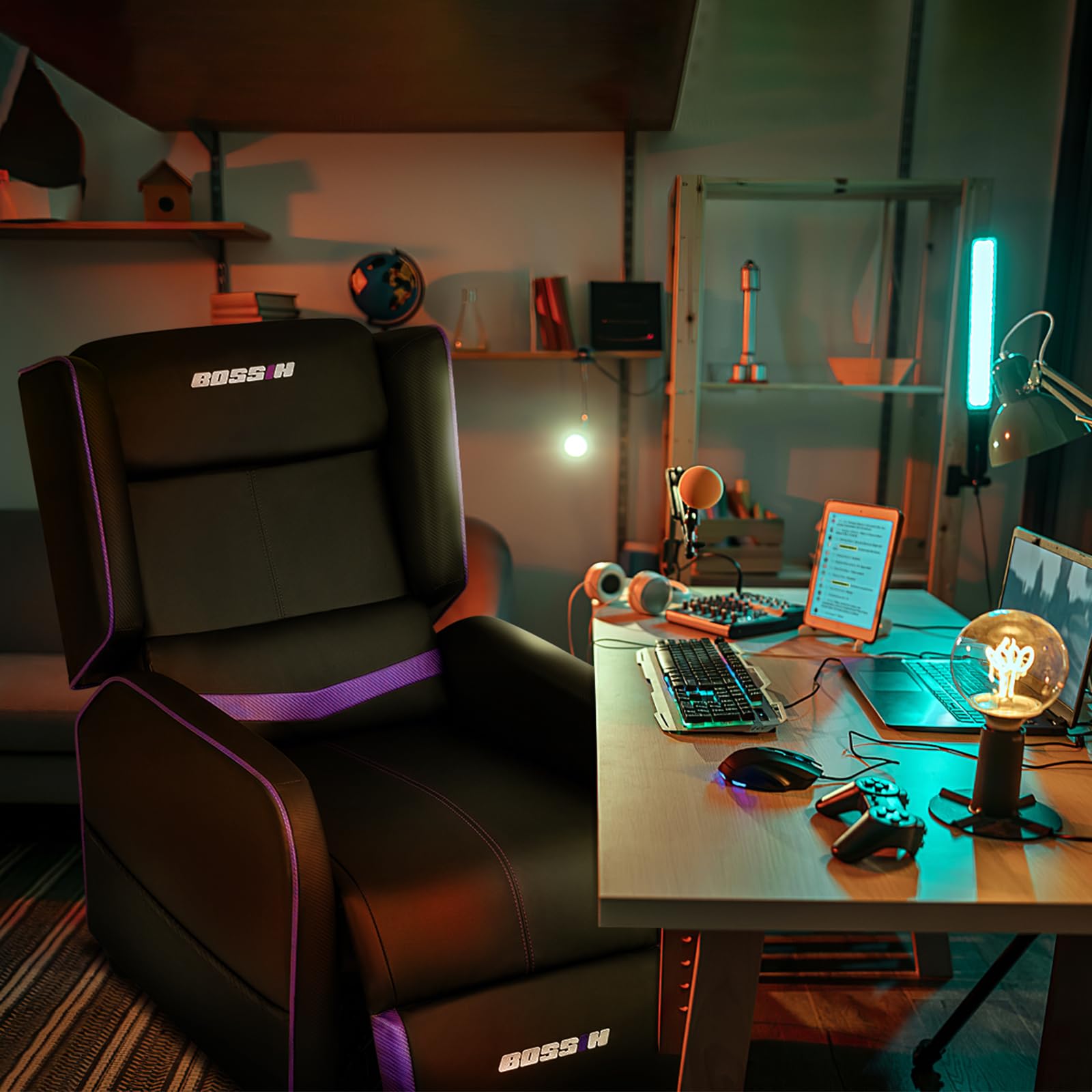 Gaming Recliner Chair with Adjustable Backrest and Footrest