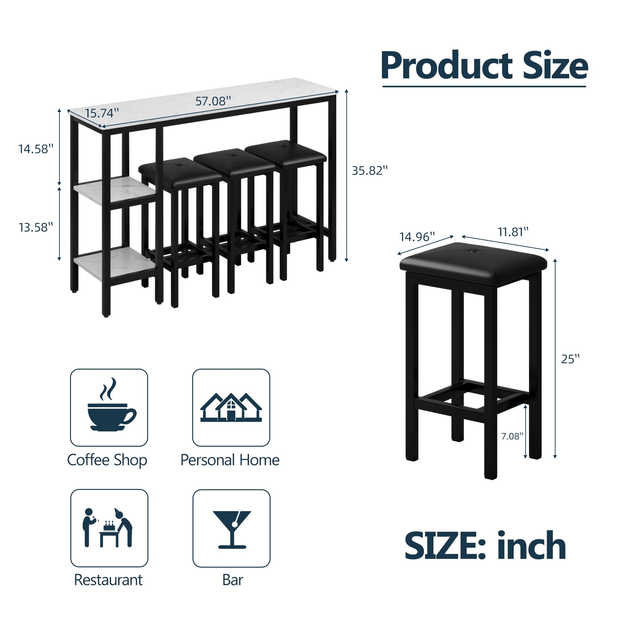 Counter Height Bar Table Set with 3 Stools