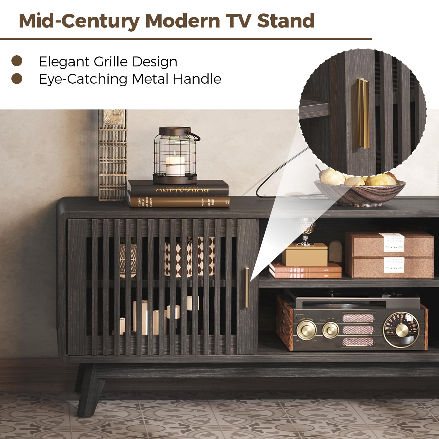 63" TV Stand with Sliding Doors and Charging Station