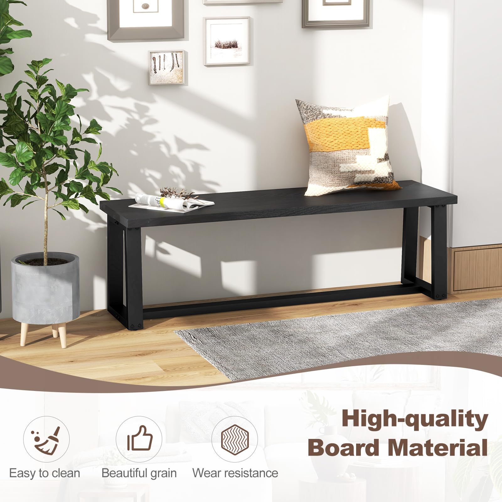 56.5" Wood Dining Bench with Metal Frame