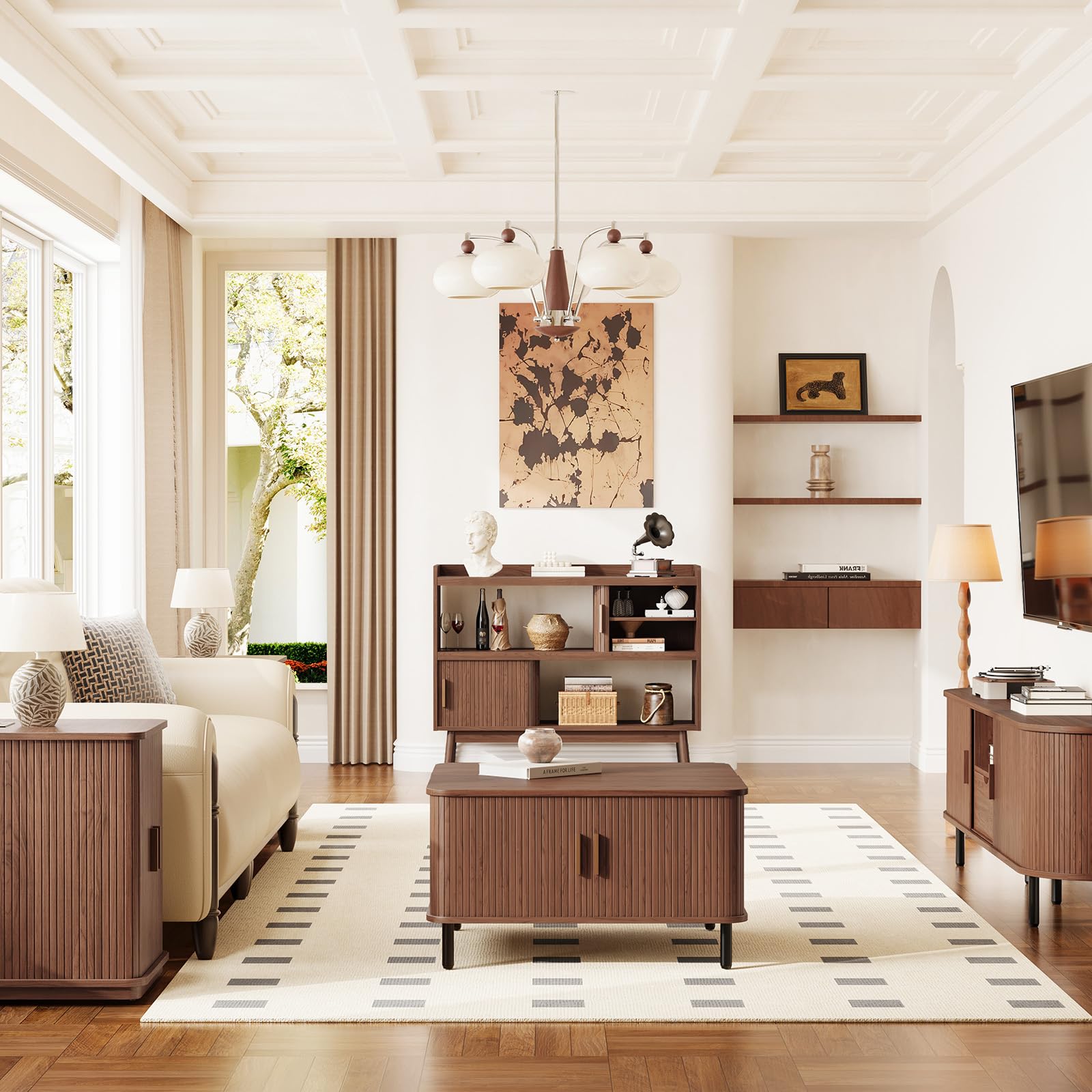 Sideboard Buffet Cabinet with Outlet and Adjustable Shelves