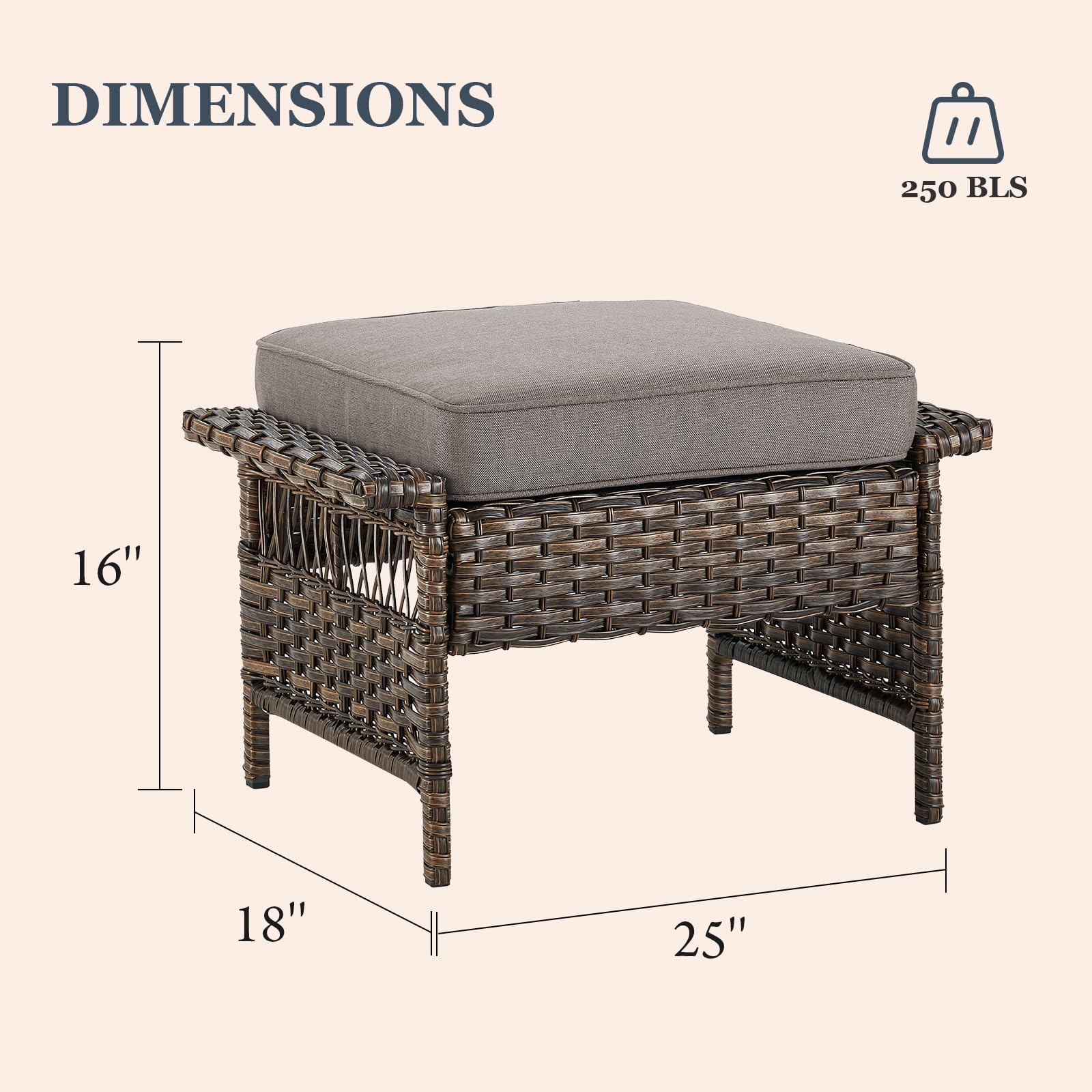 Outdoor Wicker Ottoman Set with Cushions