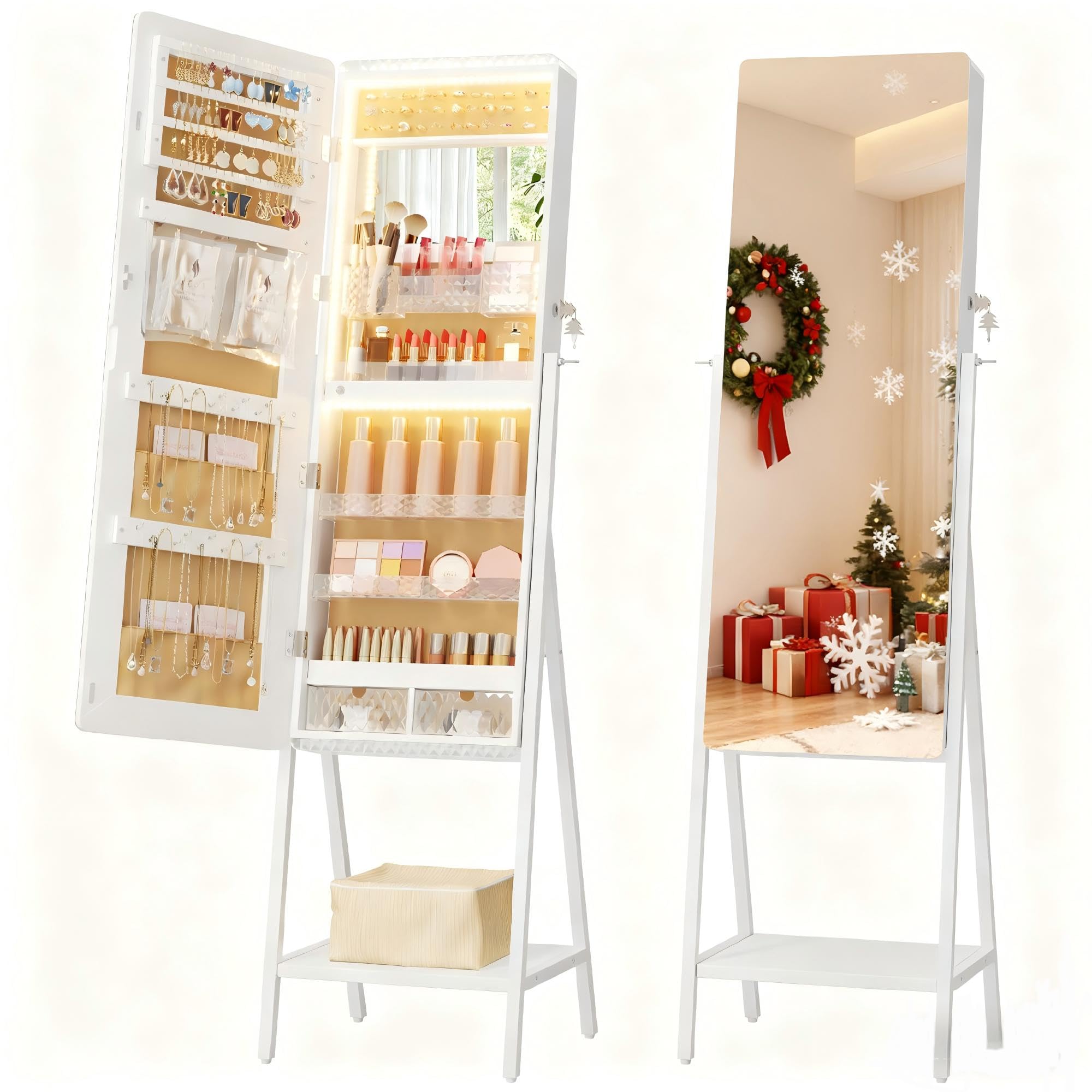 LED Standing Jewelry Mirror Cabinet with Storage