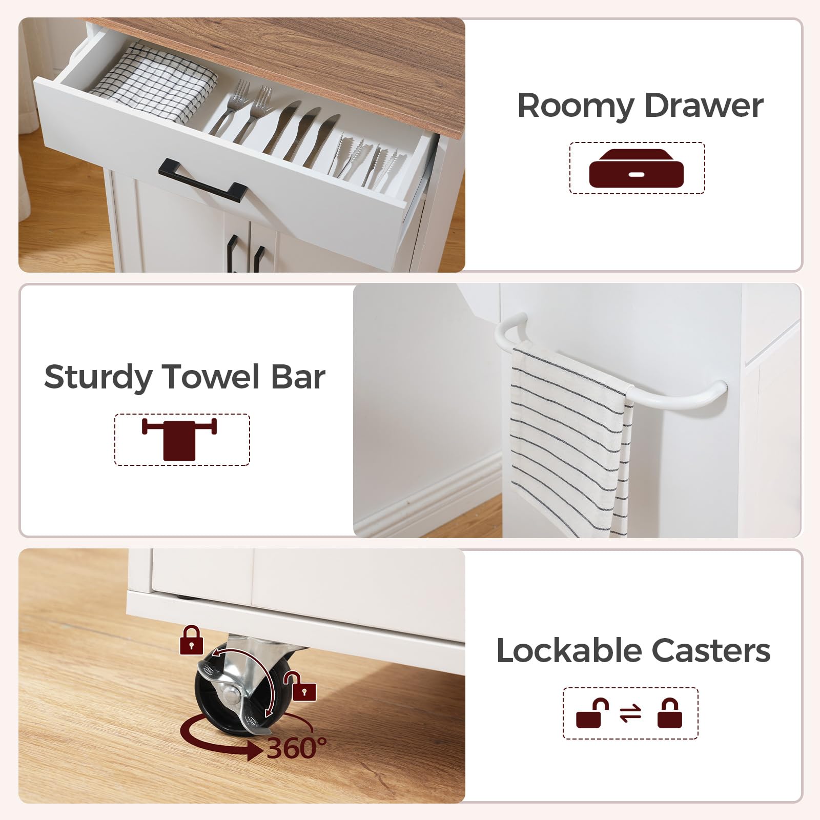 Kitchen Island Cart on Wheels with Drop Leaf and Storage