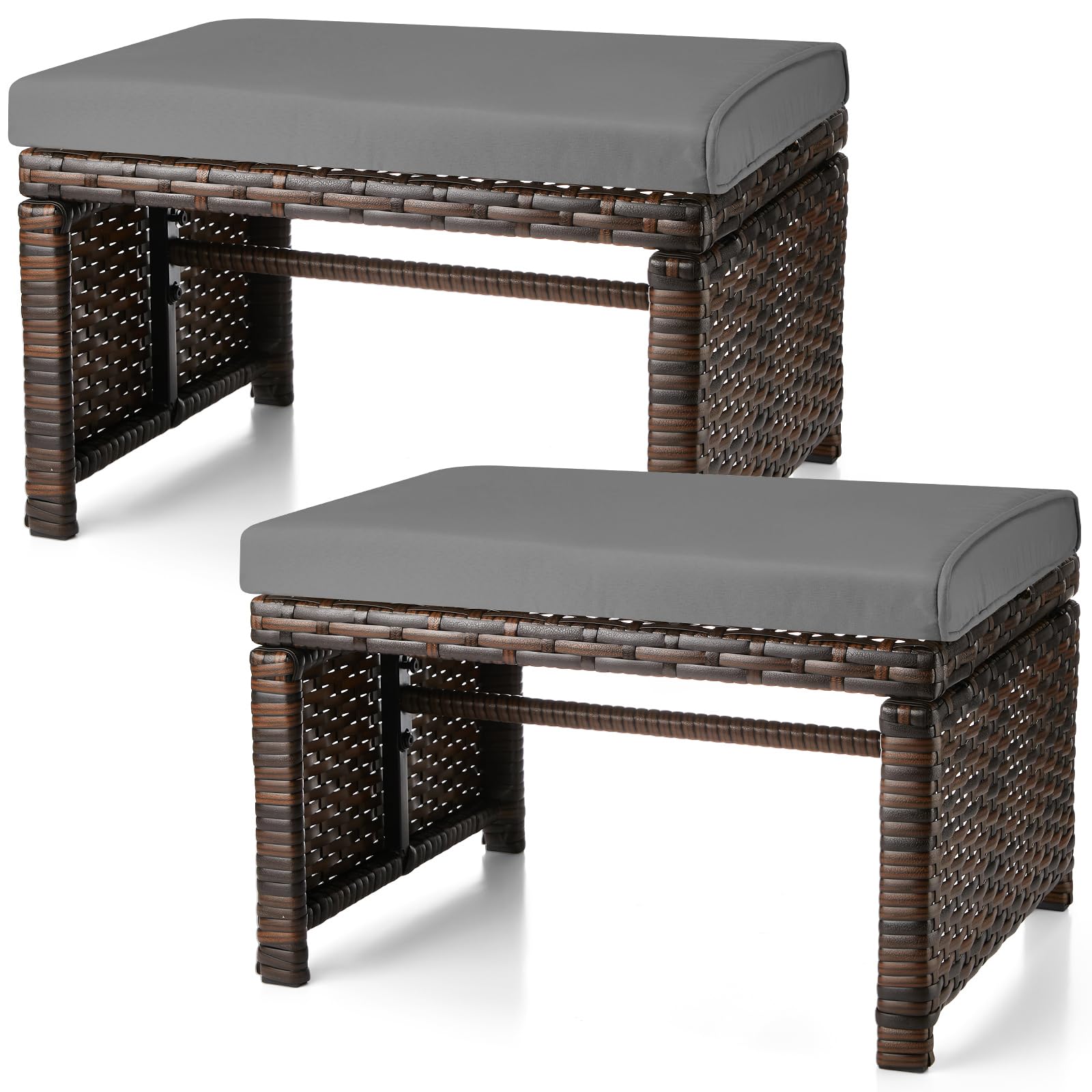 Patio Rattan Ottomans Set of 2