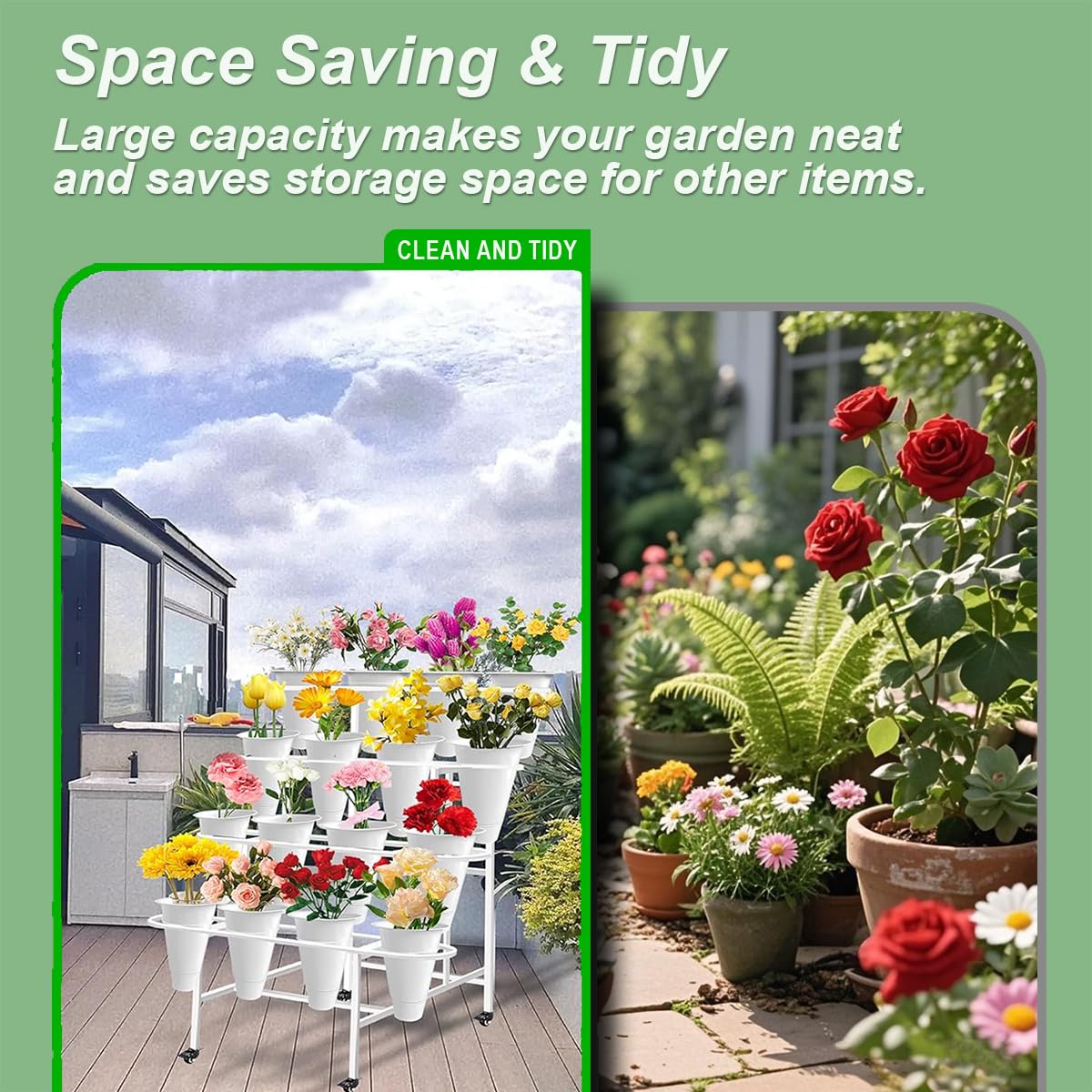 4-Tier Metal Flower Display Stand with 16 Buckets