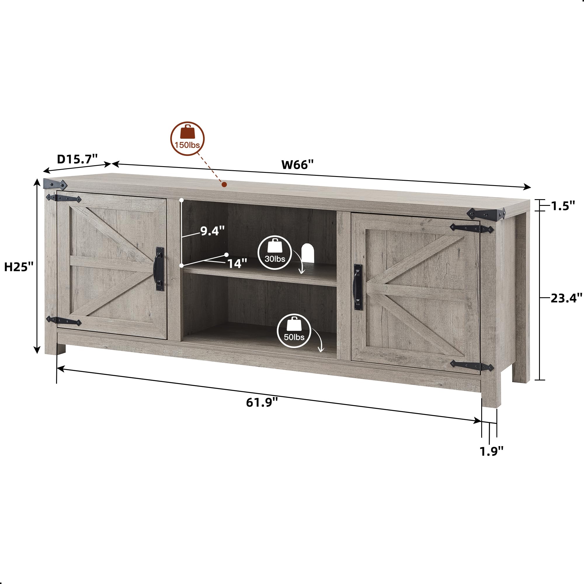 Farmhouse TV Stand with Barn Doors for TVs Up to 75 Inches
