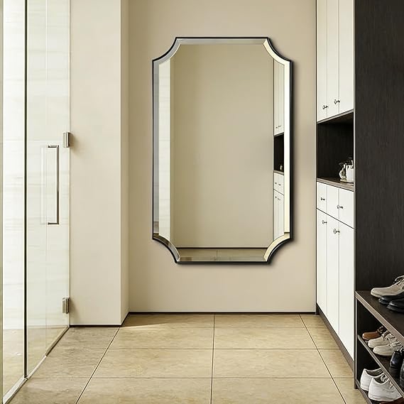 Wavy Bathroom Mirror 36x24 Inch Black Metal Frame