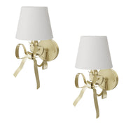 Gold Bow Wall Sconces Set of 2 with White Fabric Shades