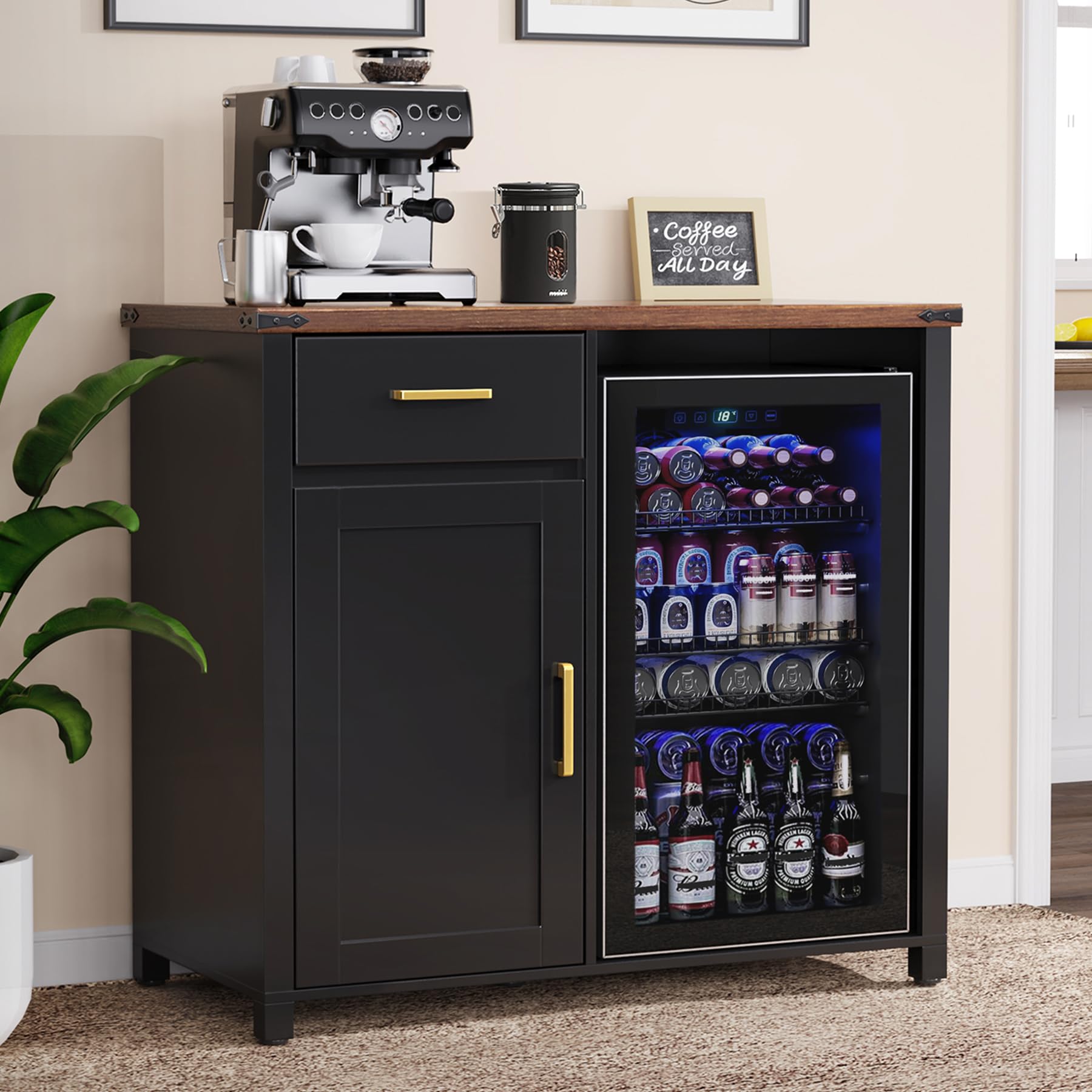 Coffee Bar Cabinet with Mini Fridge Space