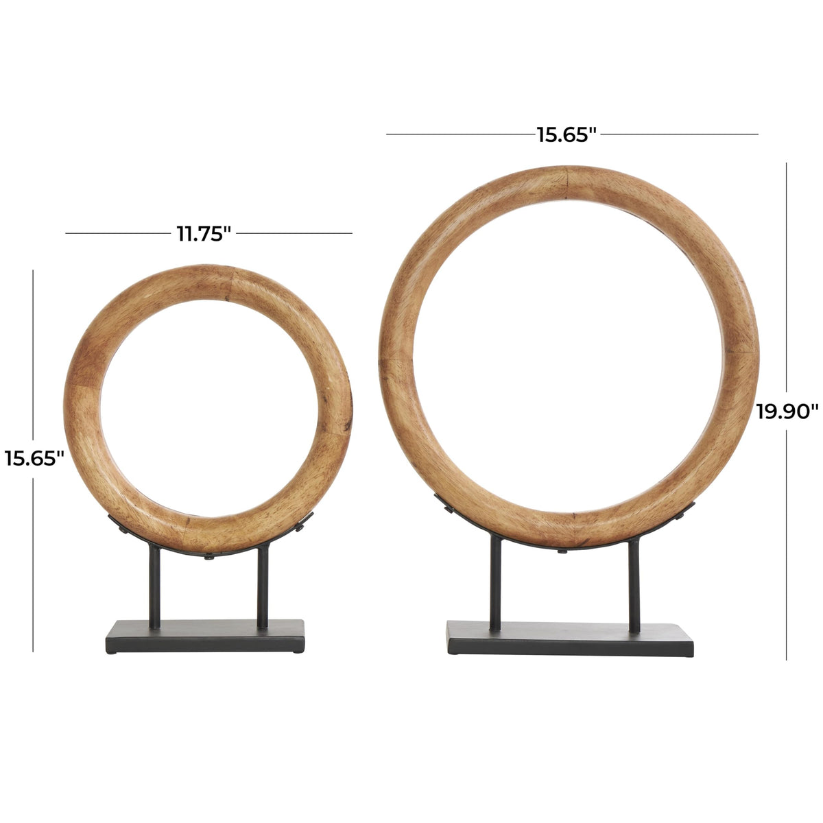Wood Geometric Circular Ring Decorative Sculpture Set of 2