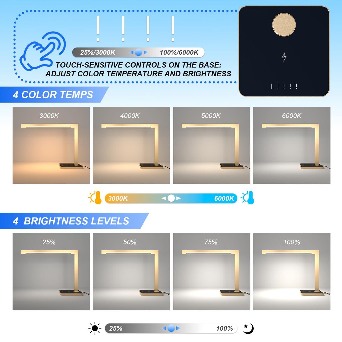 Aluminum LED Desk Lamp with Charging Station