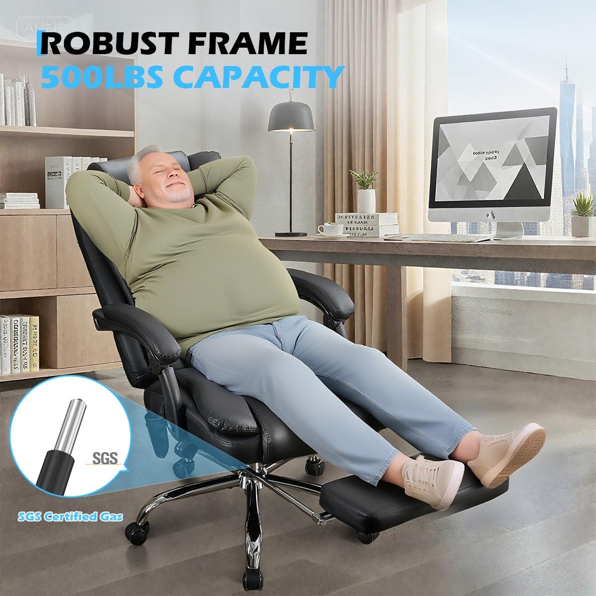 Massage Office Chair with Foot Rest,6 Points Vibration and Heat Ergonomic Executive Desk Chair for Heavy People,500lbs Big and Tall Office Chairs with Reclining High Back for Home Office