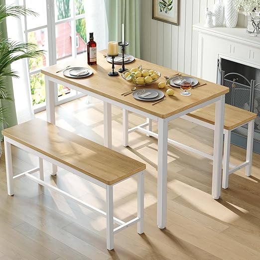 3-Piece Dining Table Set with 2 Benches