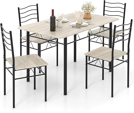 5 Piece Dining Table Set with Tempered Glass Top