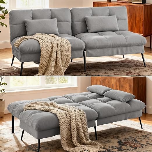 Convertible Futon Sofa Bed with Adjustable Backrest