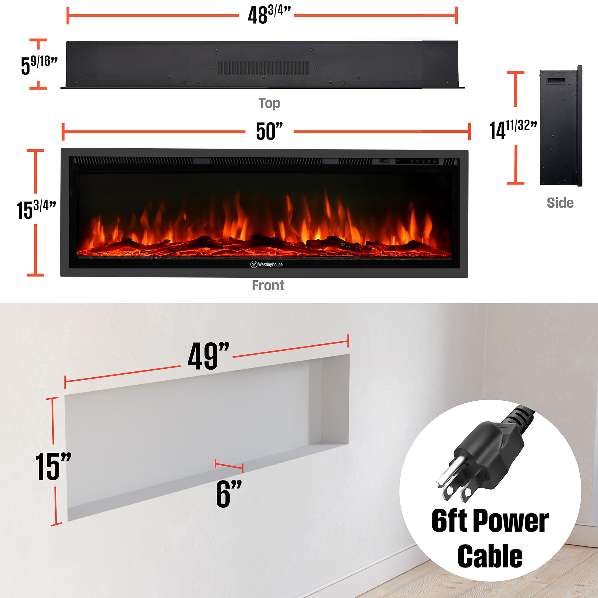 50 Inch Smart Electric Fireplace