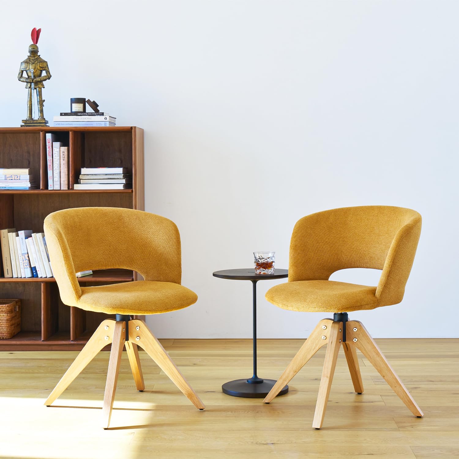 Mid-Century Modern Swivel Accent Chair with Oak Wood Legs
