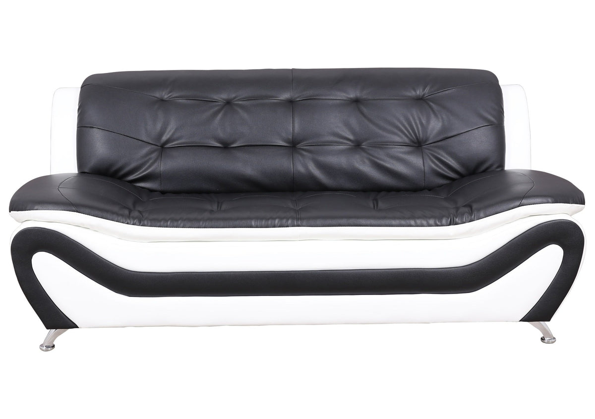 3-Piece Modern Sofa Set with Tufted Back - Black and White Faux Leather