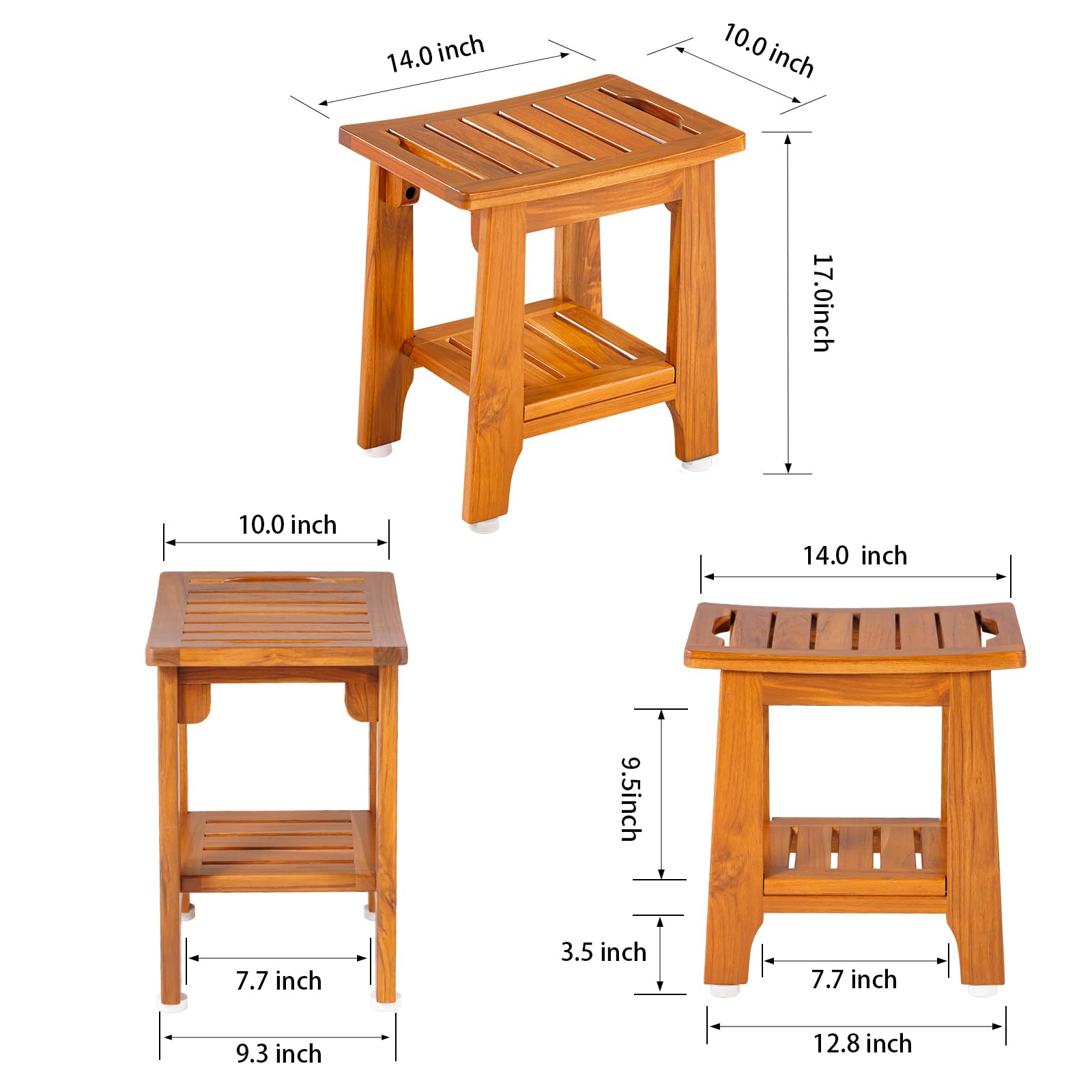 Compact Teak Shower Stool with Shelf and Handle