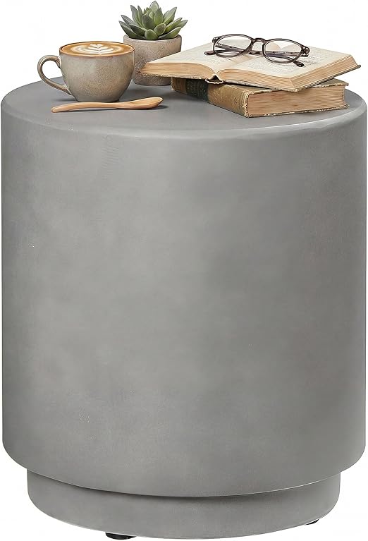 Outdoor Side Table Round Concrete Finish Light Gray