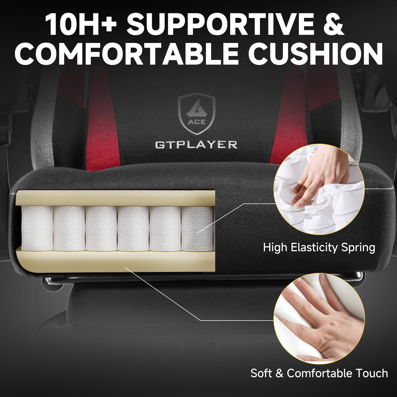 Fabric Gaming Chair with Pocket Spring Cushion and Adjustable Recliner