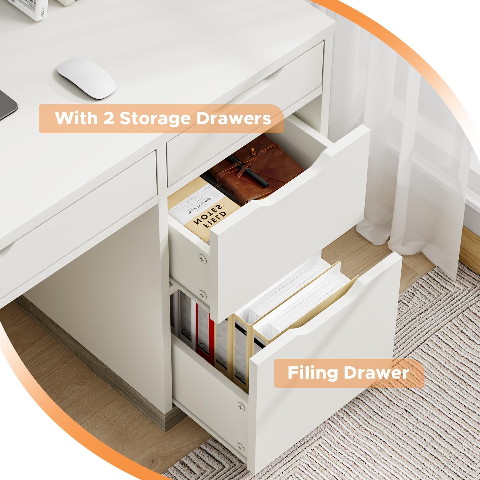 48 Inch White Desk with 4 Drawers