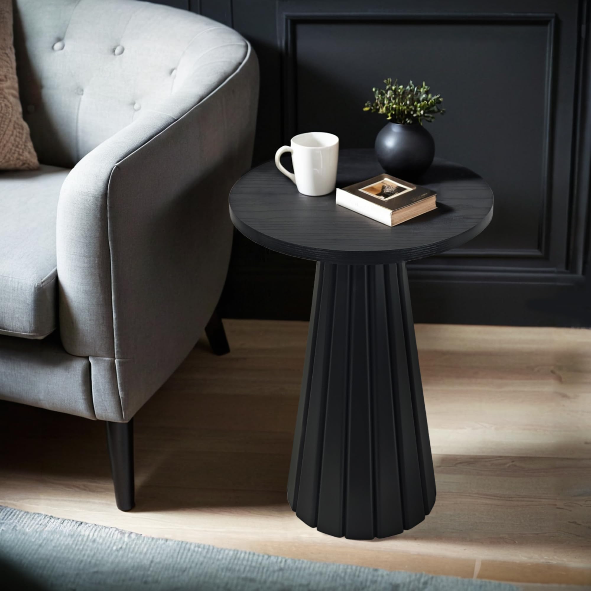 Fluted Round Wooden Side Table