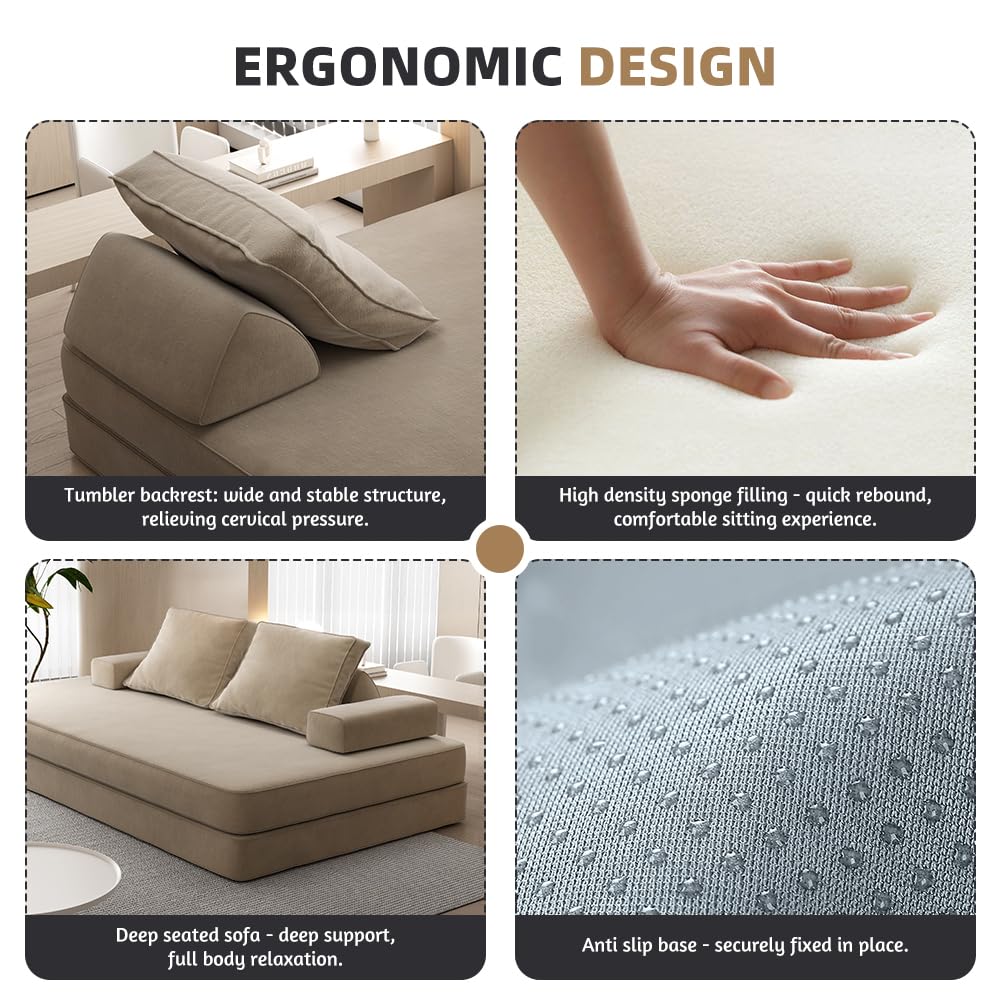 Convertible Floor Sleeper Sofa Bed with Adjustable Backrests