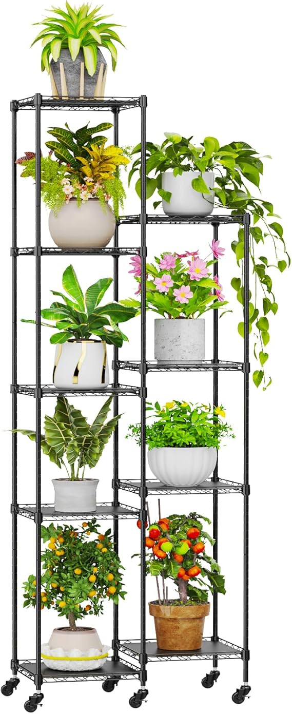 59 Inch Plant Stand with Wheels - 7 Tier Adjustable Metal Display Rack