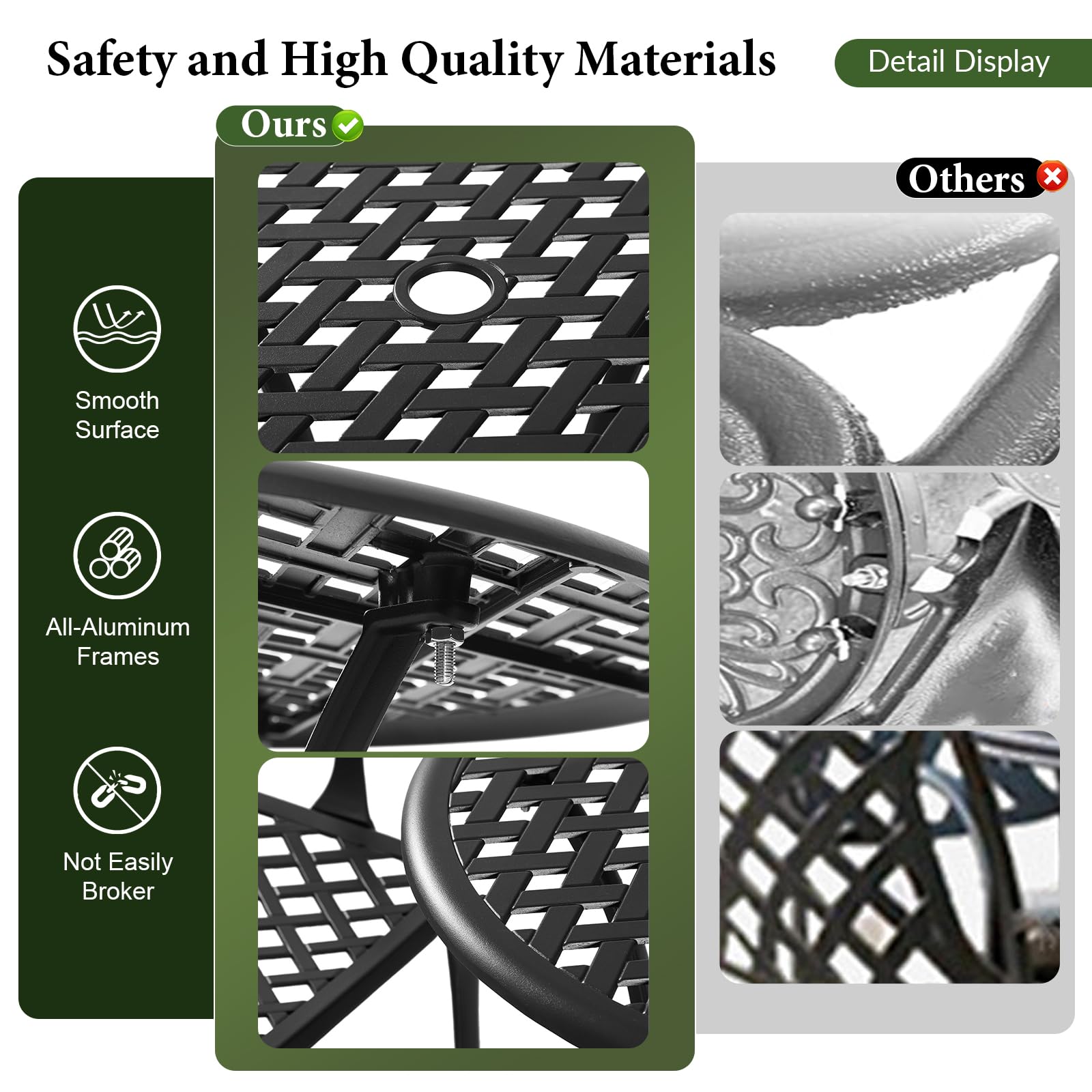 3-Piece Outdoor Bistro Set with Umbrella Hole