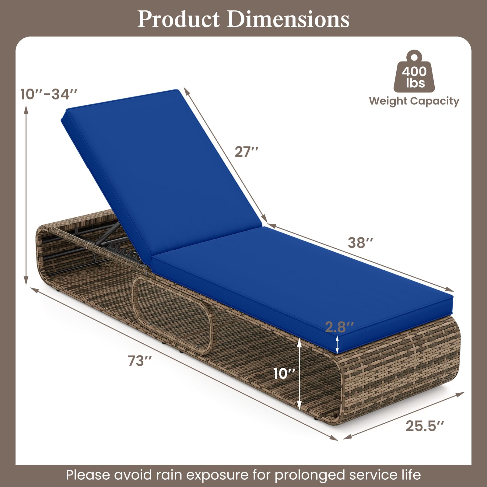 7-Position Adjustable PE Wicker Chaise Lounge Chair with Storage