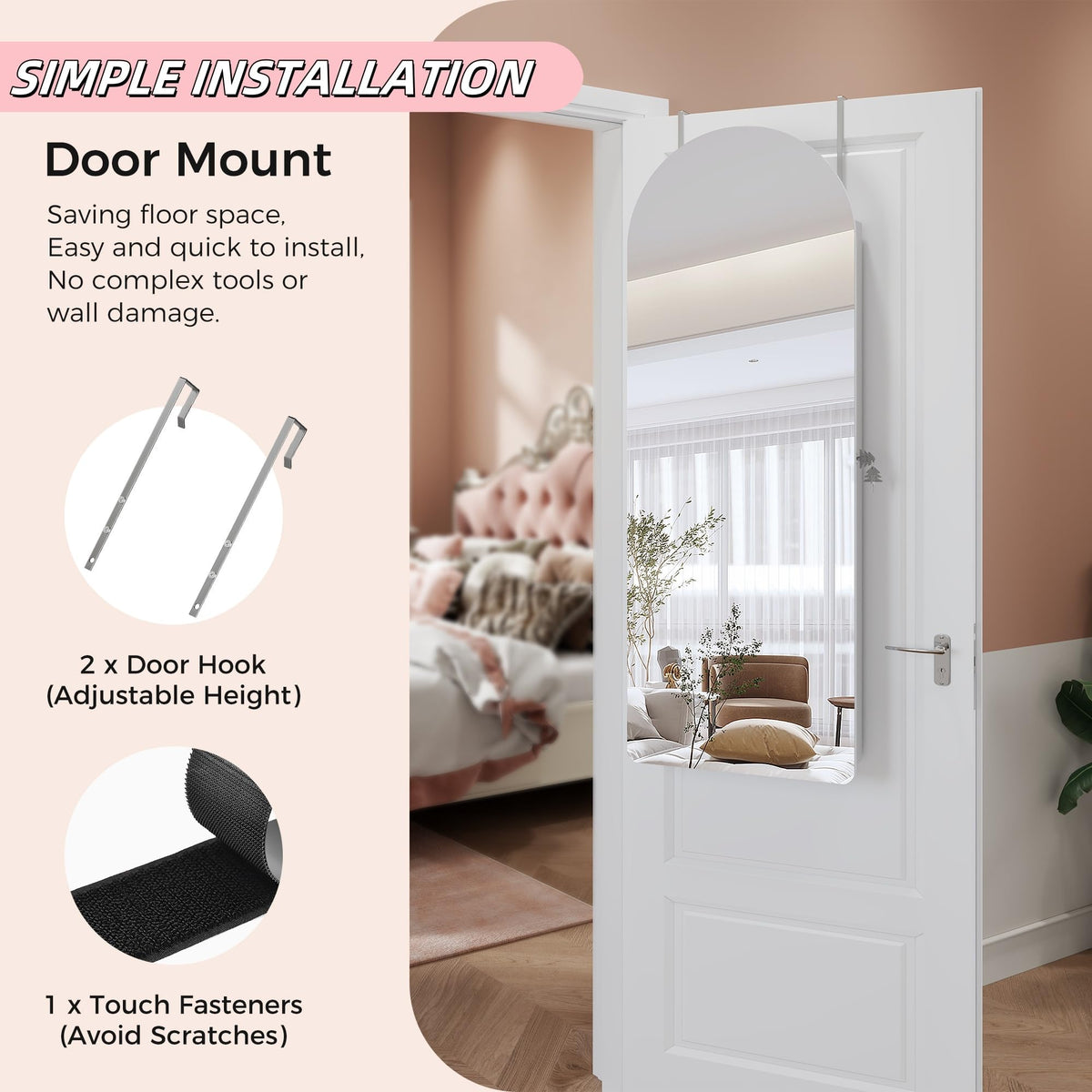 Wall Mounted Jewelry Armoire with Full Length Mirror and LED Light
